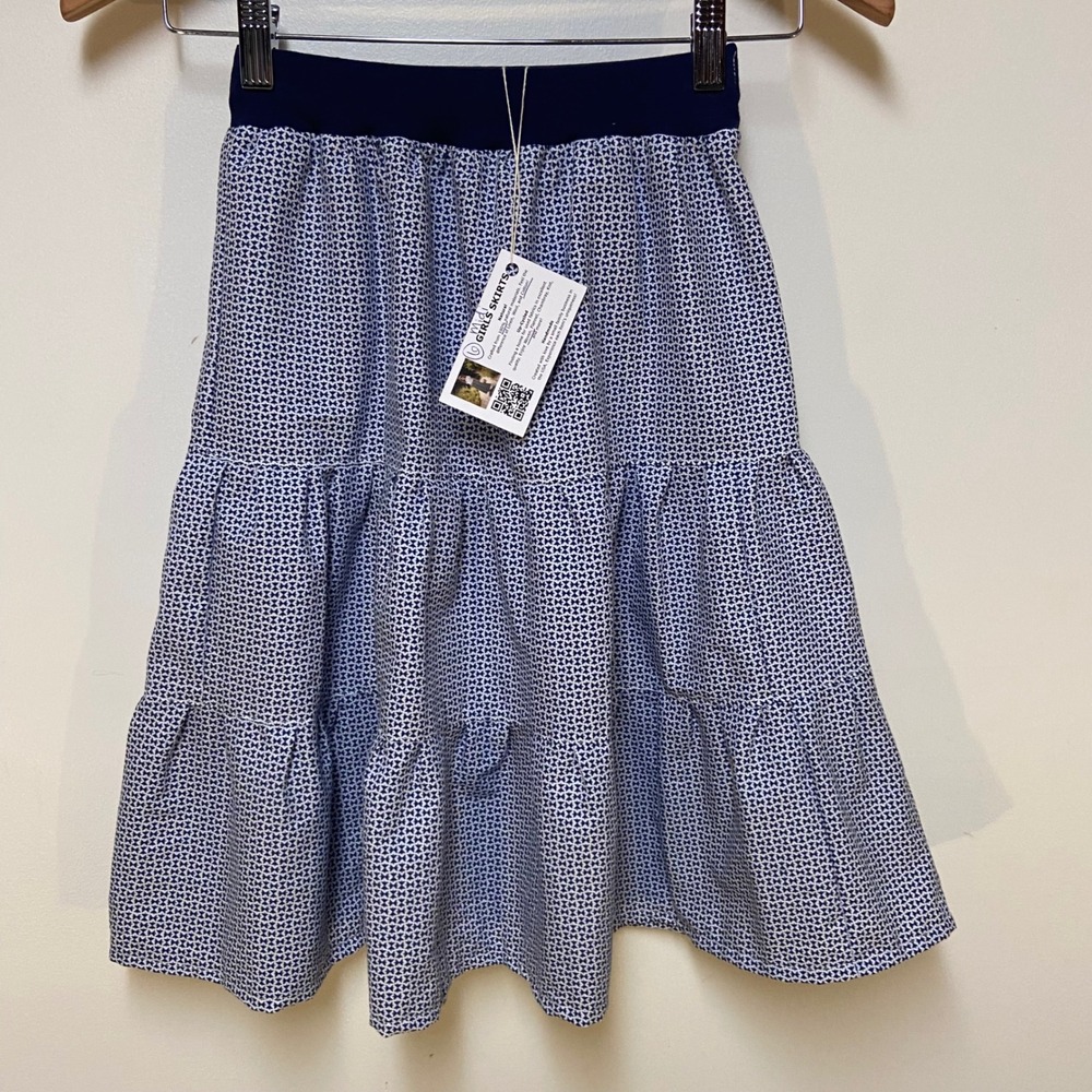 Girls Midi Mom and Pop's Kids Skirt Size 6 Blue White Upcycled Cotton Tiered
